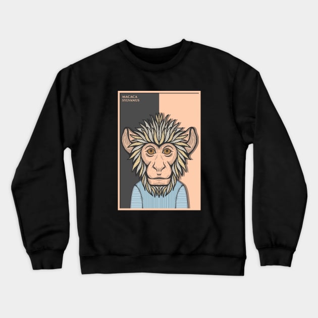 Barbary Macaque Monkey Crewneck Sweatshirt by milhad